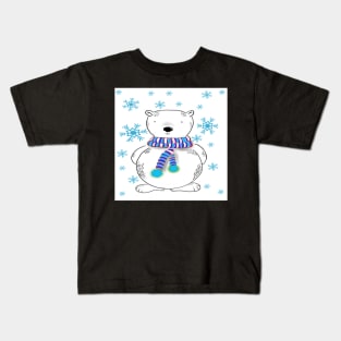 Polar Bear White & Teal Snowflake Designed Gifts & Home Decor Kids T-Shirt